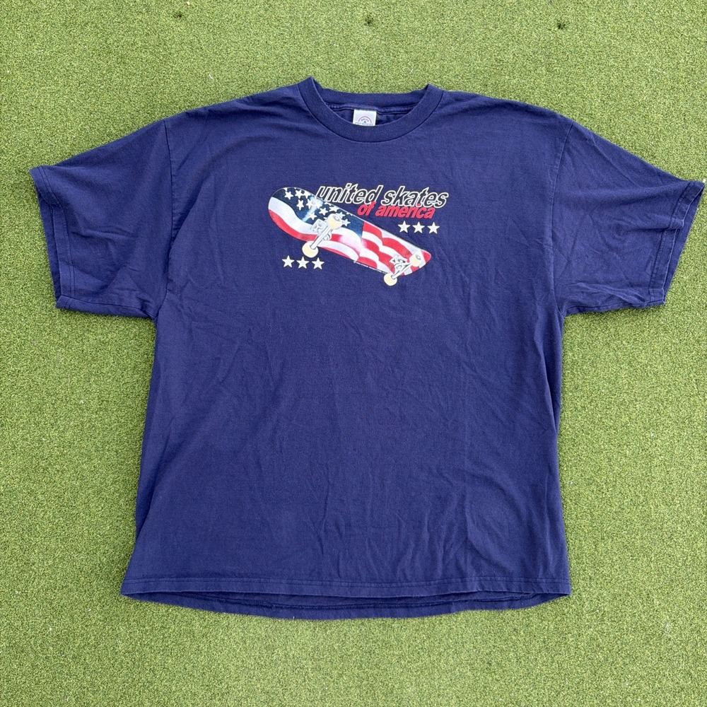 Y2K Hybrid Tees Shirt Mens 2XL Blue United Skate Of America Graphic Vintage